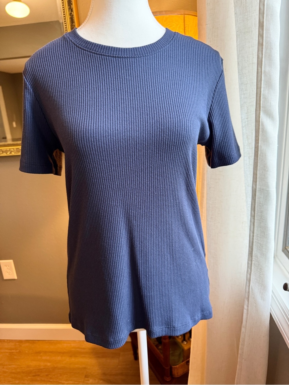 American Giant Navy Ribbed Short Sleeve Tee M
